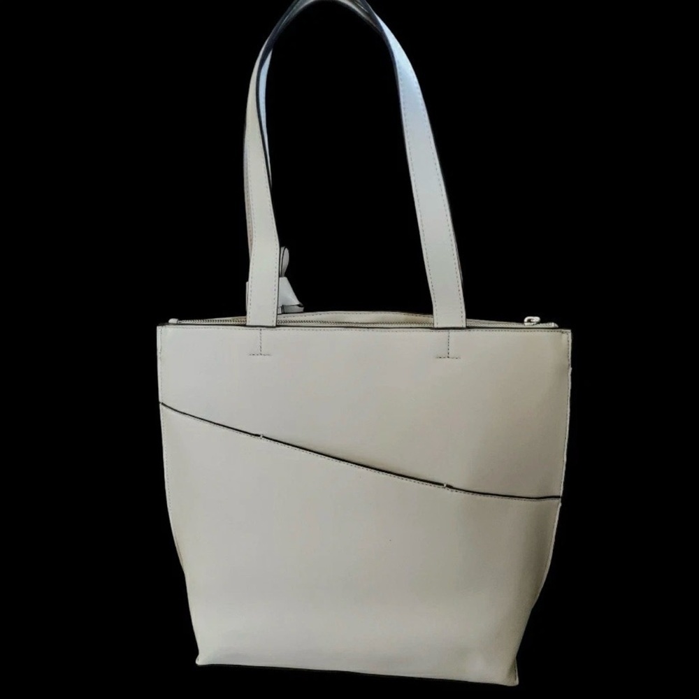 Karl Lagerfeld Paris Tote off white bow double handle faux leather bucket bag​ - Picture 2 of 10